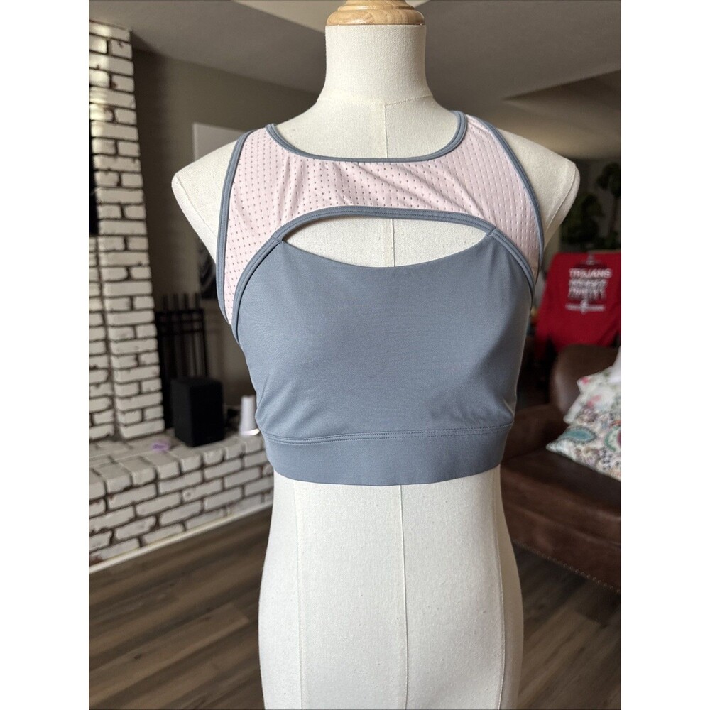 Fabletics Medium Support Racerback Sports Bra Exercise Gray/Coral Sz L/M Mesh